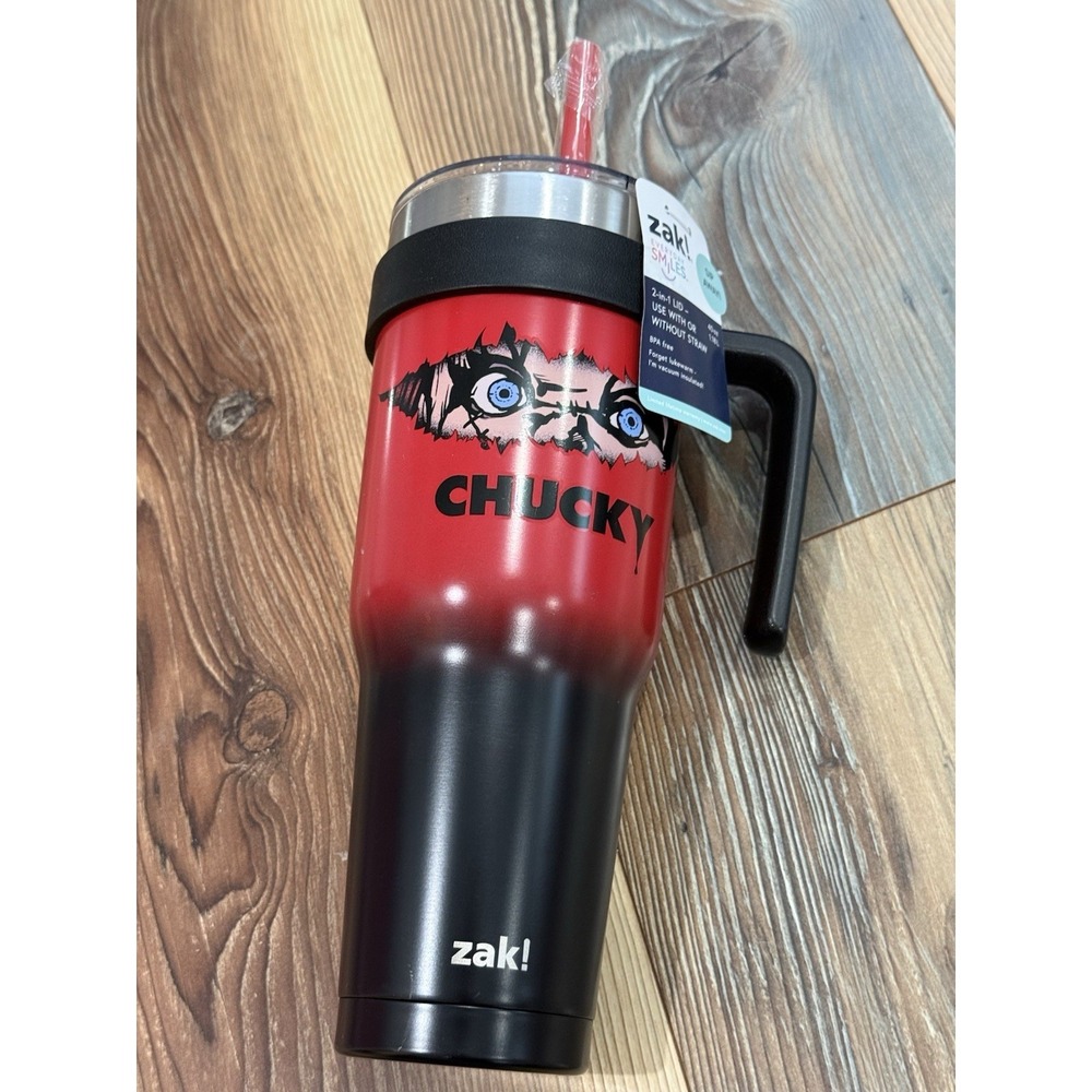 New Zak Designs Chucky 40oz Stainless Steel Tumbler w/ Straw & Handle BPA-FREE
